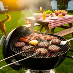 Grilling out in a dog POOP FREE backyard in Summer.